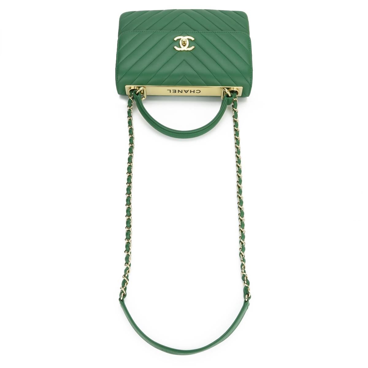 CHANEL Trendy CC Bag Small Chevron Green Lambskin Gold Hardware 2019 2