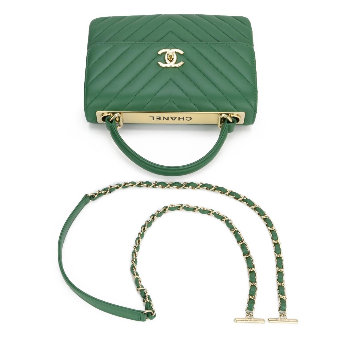 CHANEL Trendy CC Bag Small Chevron Green Lambskin Gold Hardware 2019 3