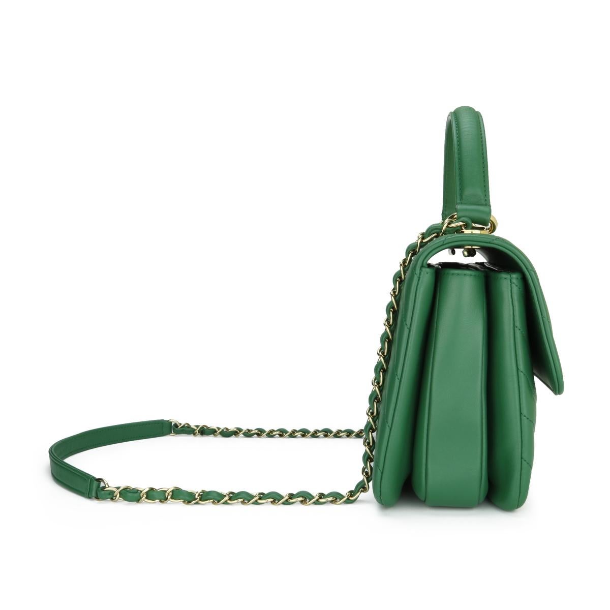 Gray CHANEL Trendy CC Bag Small Chevron Green Lambskin Gold Hardware 2019