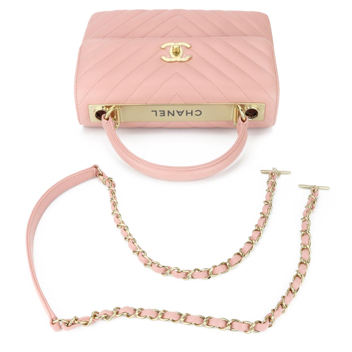 CHANEL Trendy CC Bag Small Chevron Light Pink Lambskin with Light Gold HW 2018 4