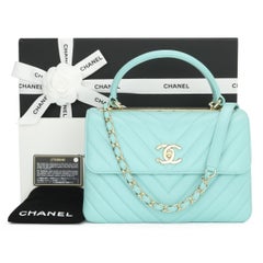 CHANEL Trendy CC Bag Small Chevron Tiffany Blue Lambskin Gold Hardware 2019