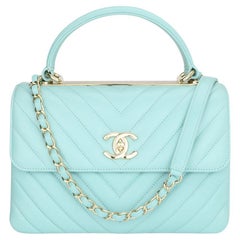 CHANEL Trendy CC Bag Small Chevron Tiffany Blue Lambskin Gold Hardware 2019