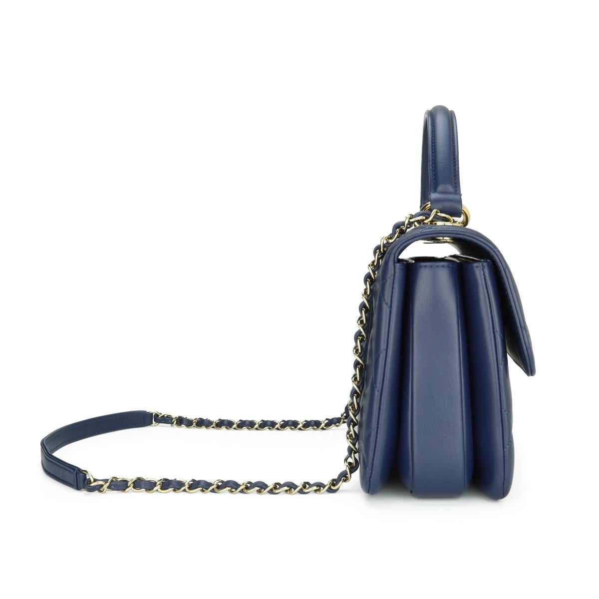 Black CHANEL Trendy CC Bag Small Navy Blue Lambskin Gold Hardware 2020
