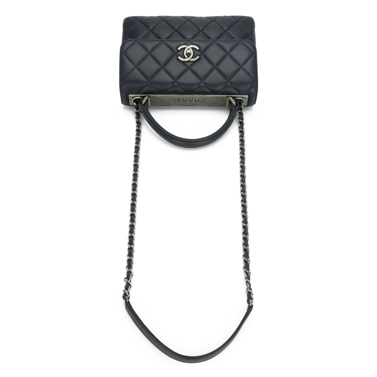 CHANEL Trendy CC Bag Small Navy Blue Lambskin Ruthenium Hardware 2015 For Sale 5