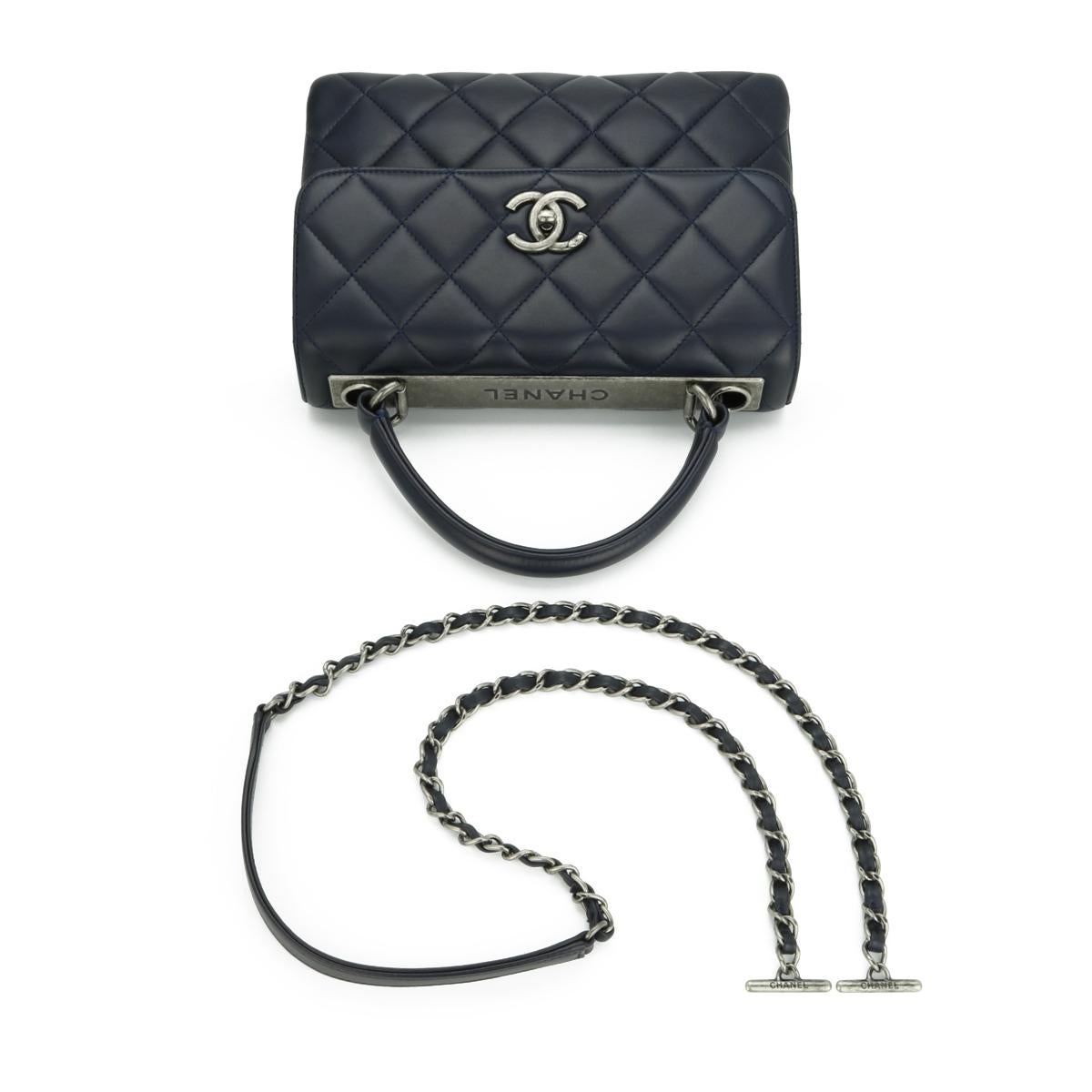 CHANEL Trendy CC Bag Small Navy Blue Lambskin Ruthenium Hardware 2015 For Sale 7