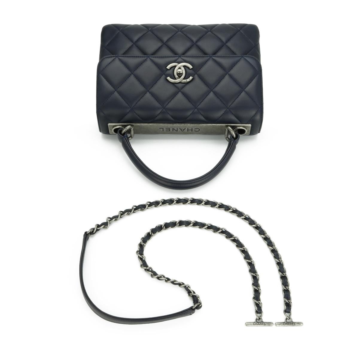 CHANEL Trendy CC Bag Small Navy Blue Lambskin Ruthenium Hardware 2015 For Sale 6