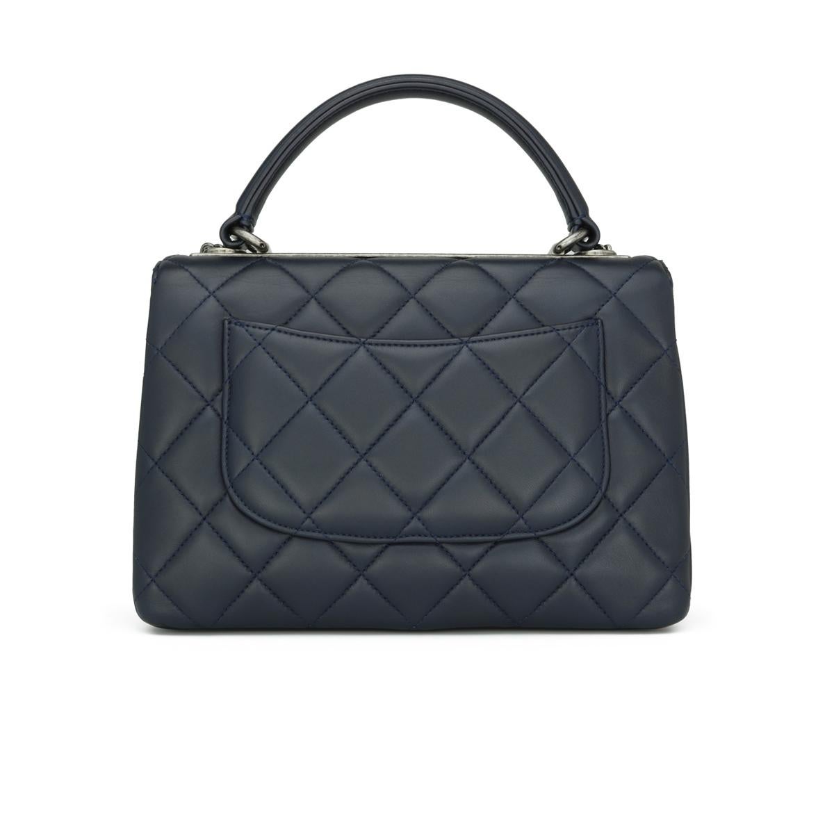 Black CHANEL Trendy CC Bag Small Navy Blue Lambskin Ruthenium Hardware 2015 For Sale