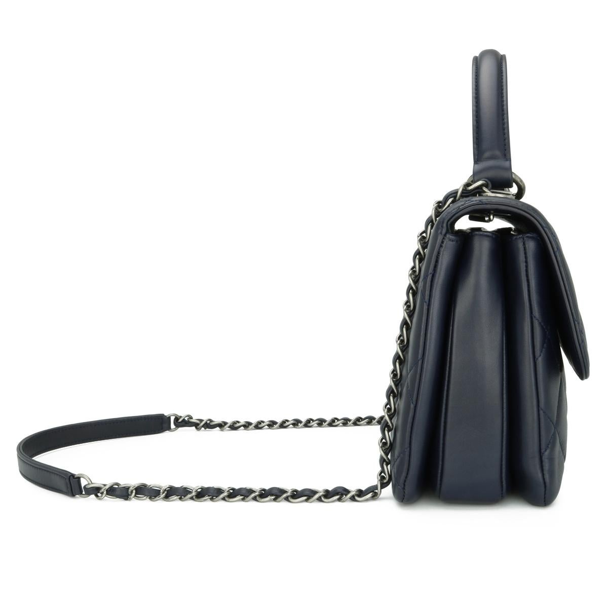 Women's or Men's CHANEL Trendy CC Bag Small Navy Blue Lambskin Ruthenium Hardware 2015 For Sale