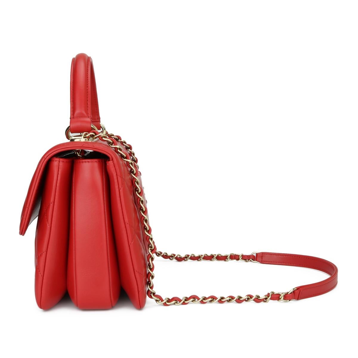 CHANEL Trendy CC Bag Small Red Lambskin with Light Gold Hardware 2020 In Excellent Condition In Huddersfield, GB