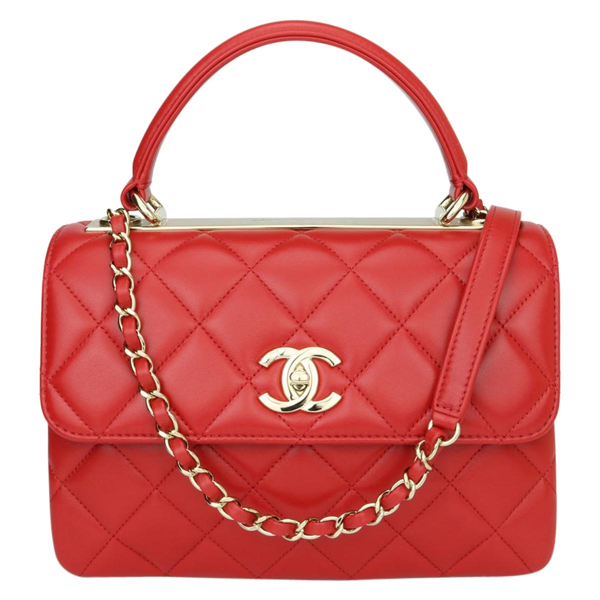 CHANEL Trendy CC Bag Small Red Lambskin with Light Gold Hardware