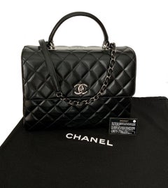 Chanel Trendy CC Black Leather Top Handle Bag