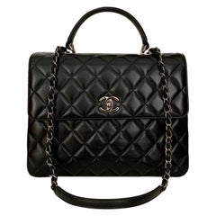 Chanel Trendy CC Black Leather Top Handle Bag