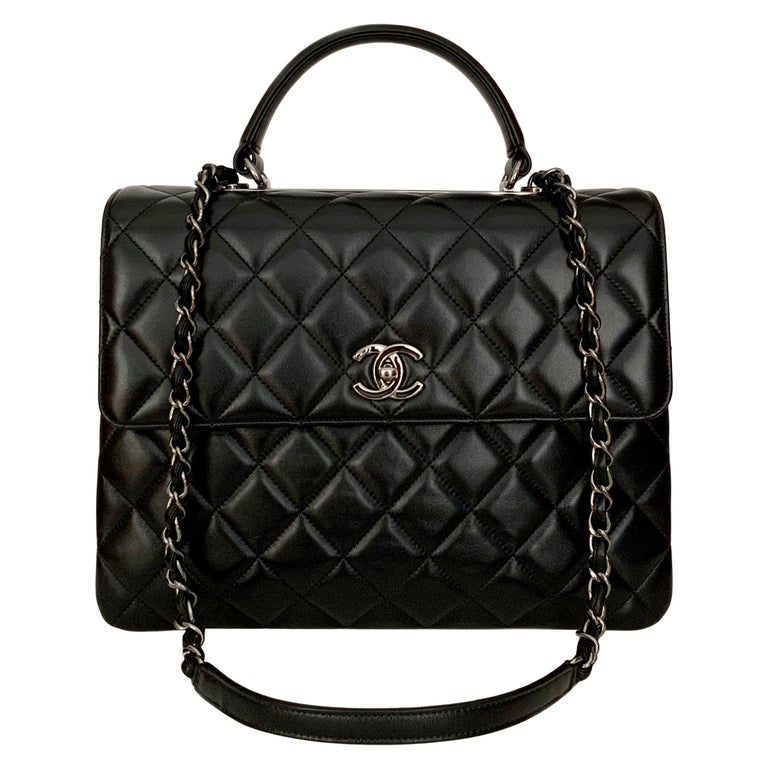 Chanel Trendy CC Black Leather Top Handle Bag at 1stDibs