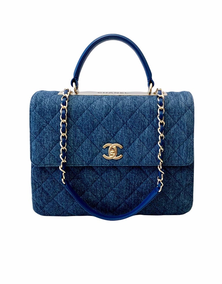 Chanel - Authenticated Trendy CC Top Handle Handbag - Denim - Jeans Blue Plain for Women, Good Condition