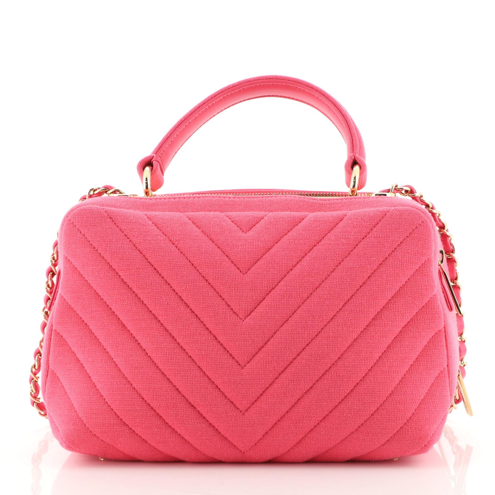 Pink Chanel Trendy CC Bowling Bag Chevron Jersey Medium