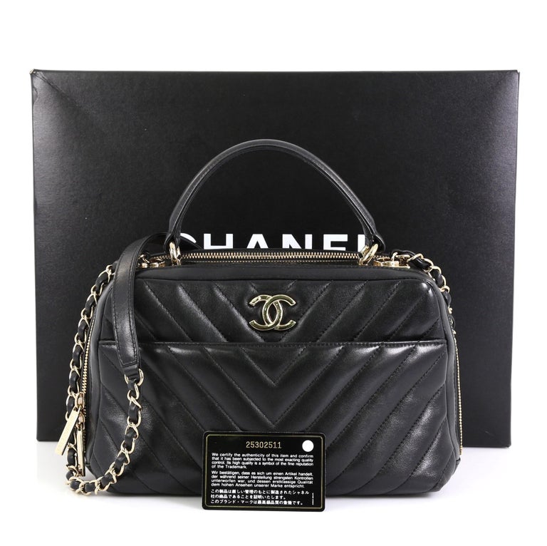 At Auction: CHANEL - Quilted Trendy CC Black Lambskin Bowling Large Top  Handle Bag w/ Strap
