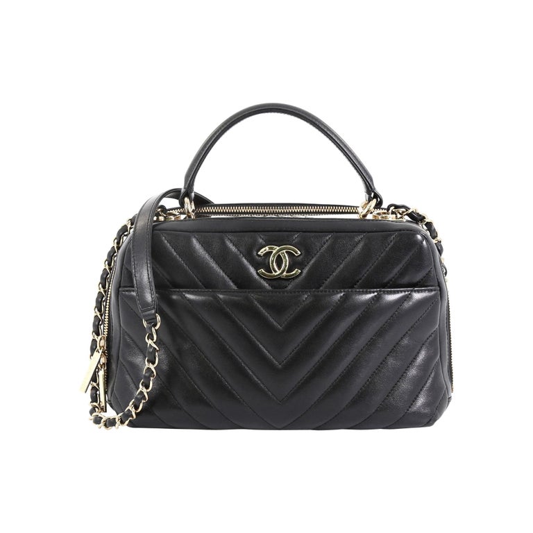 Chanel Black Chevron Jersey Small Trendy CC Flap Top Handle Bag Chanel