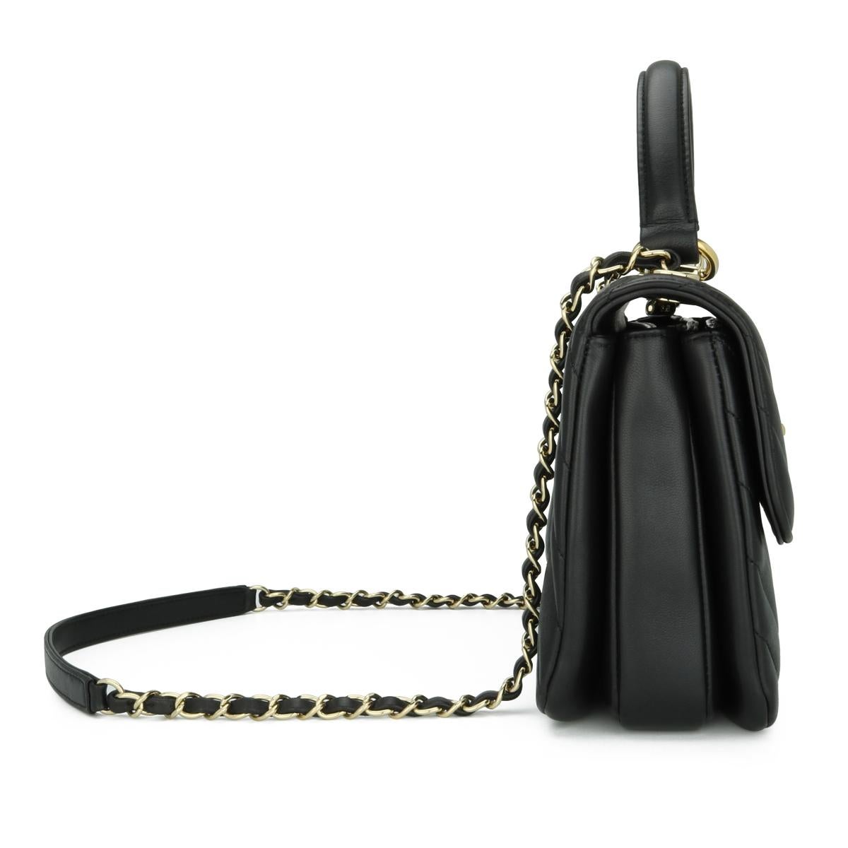 CHANEL Bolso Trendy CC Chevron Pequeño Negro Piel de Cordero Ligero Herraje Dorado 2019 en venta 1