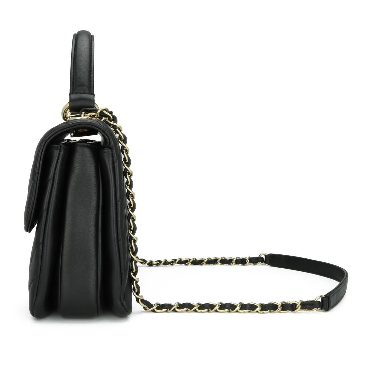 CHANEL Bolso Trendy CC Chevron Pequeño Negro Piel de Cordero Ligero Herraje Dorado 2019 en venta 2