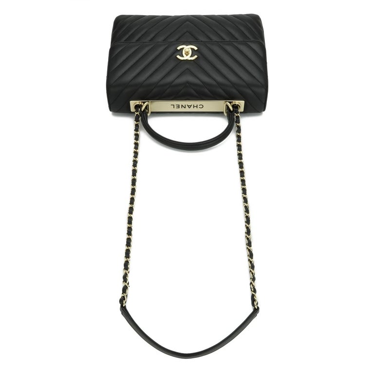 CHANEL Trendy CC Chevron Top Handle Bag Medium Black Lambskin Gold