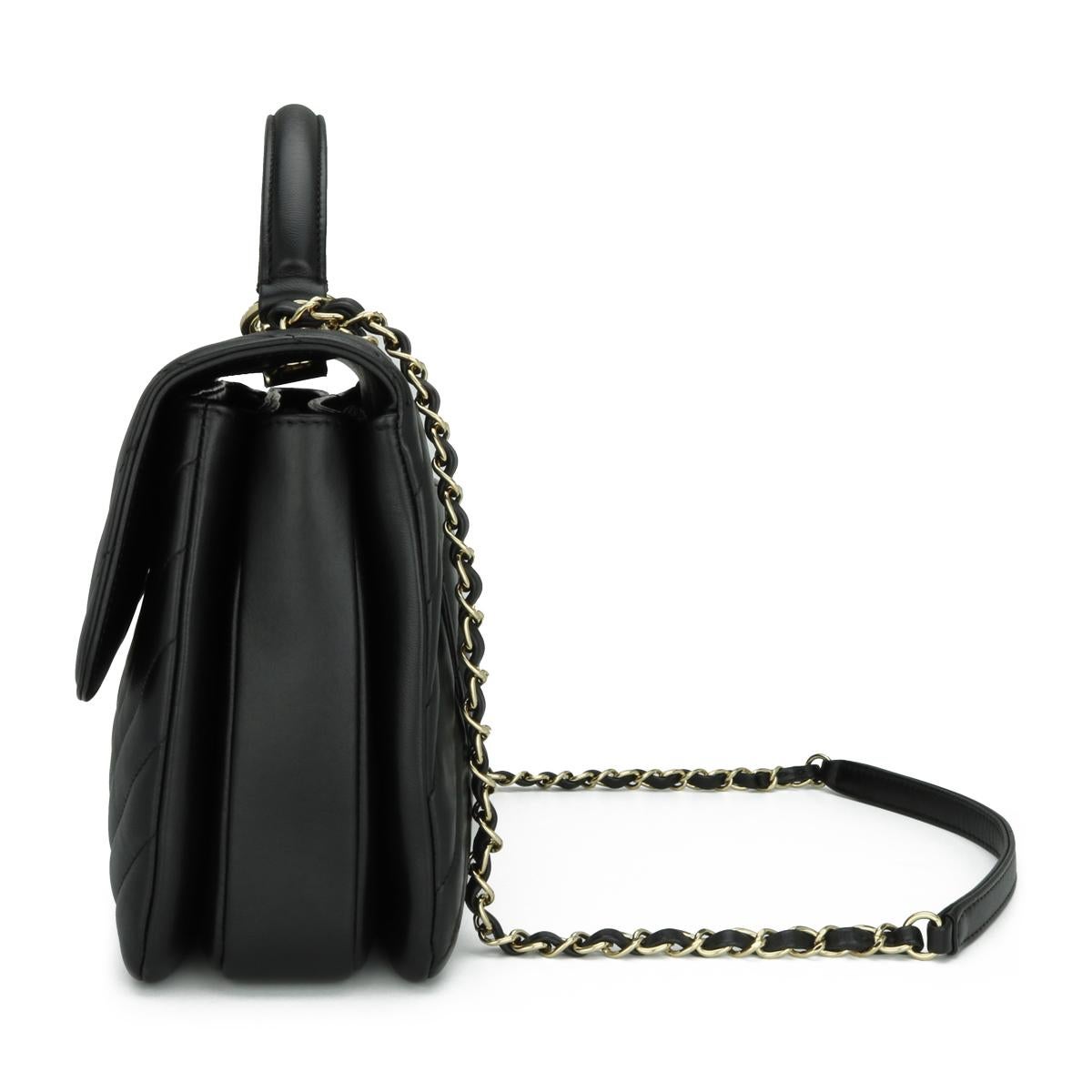 CHANEL Trendy CC Chevron Top Handle Bag Medium Black Lambskin Gold Hardware 2018 For Sale 2
