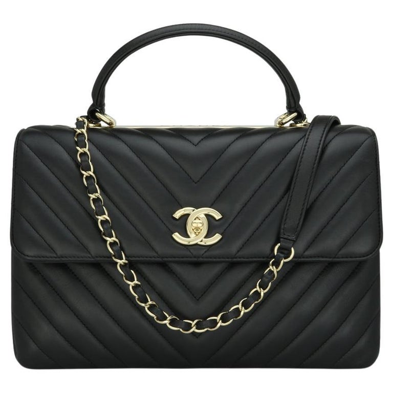 CHANEL Trendy CC Chevron Top Handle Bag Medium Black Lambskin Gold