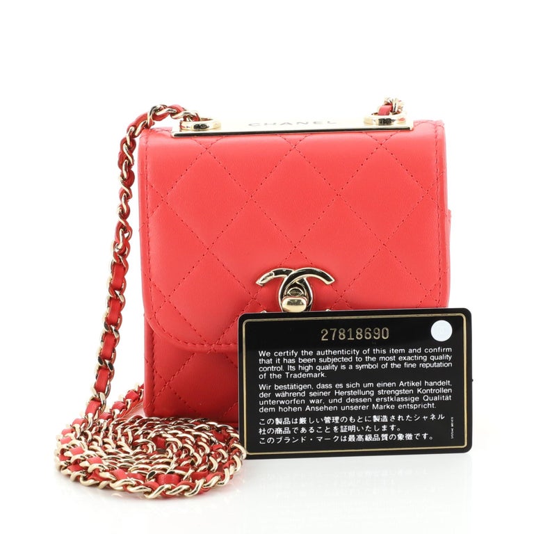 CHANEL CC Quilted Chain Mini Hand Pouch Orange Linen Bag Charm AK37965d