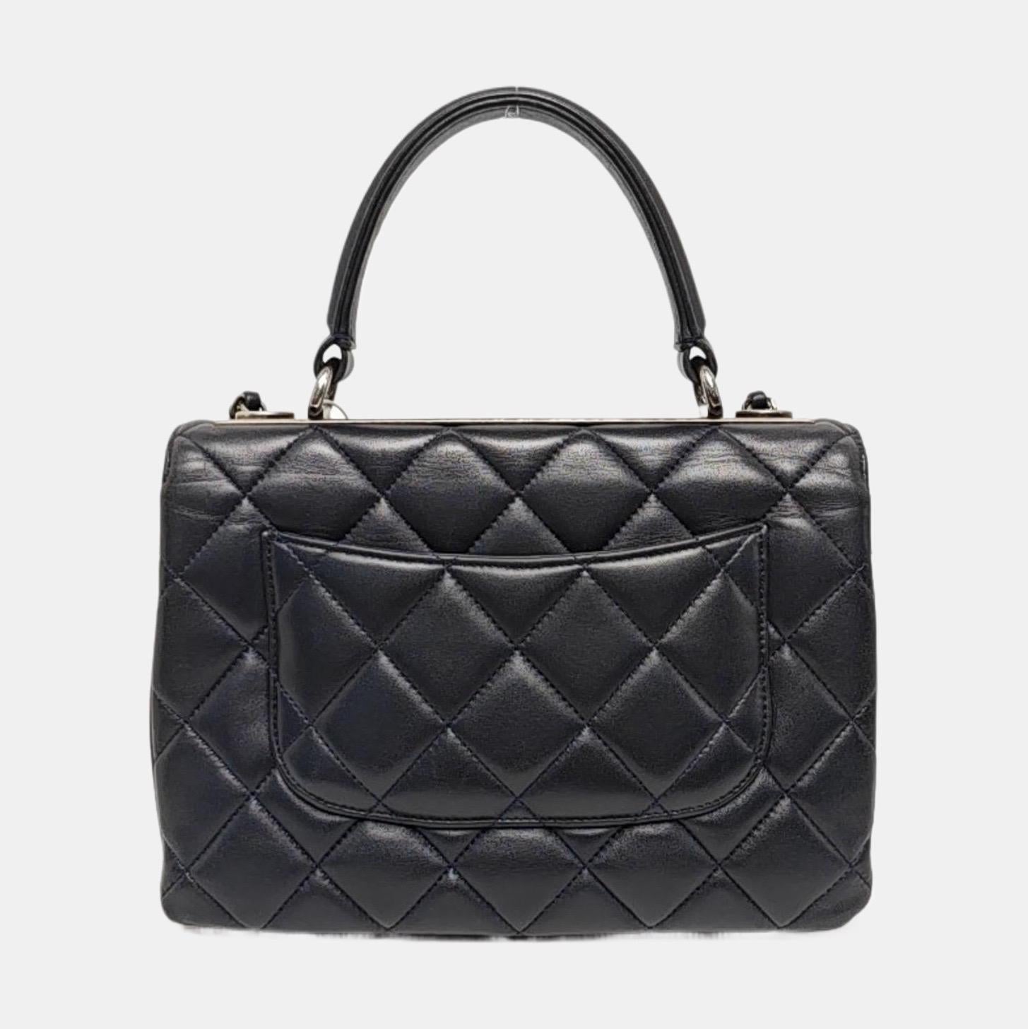 Chanel Trendy CC Small Navy Lambskin Leather Silver Hardware en vente 8