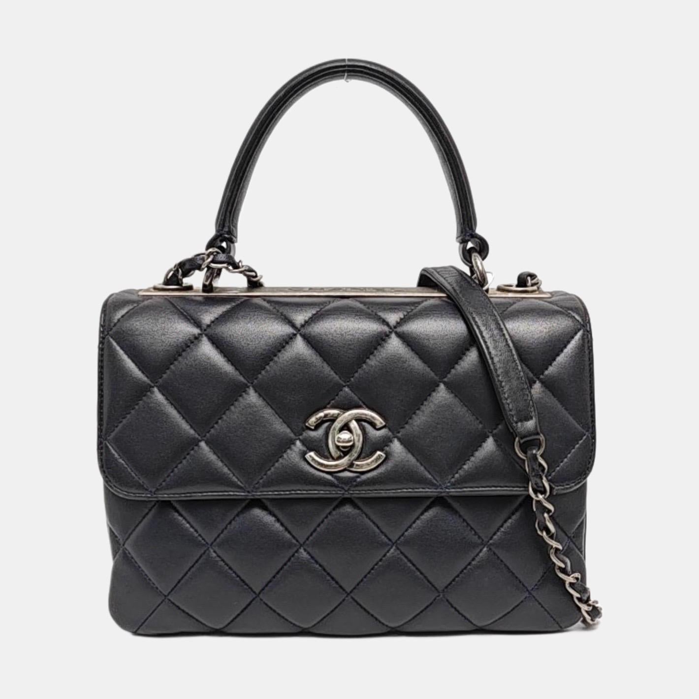 Chanel Trendy CC Small Navy Lambskin Leather Silver Hardware en vente 9