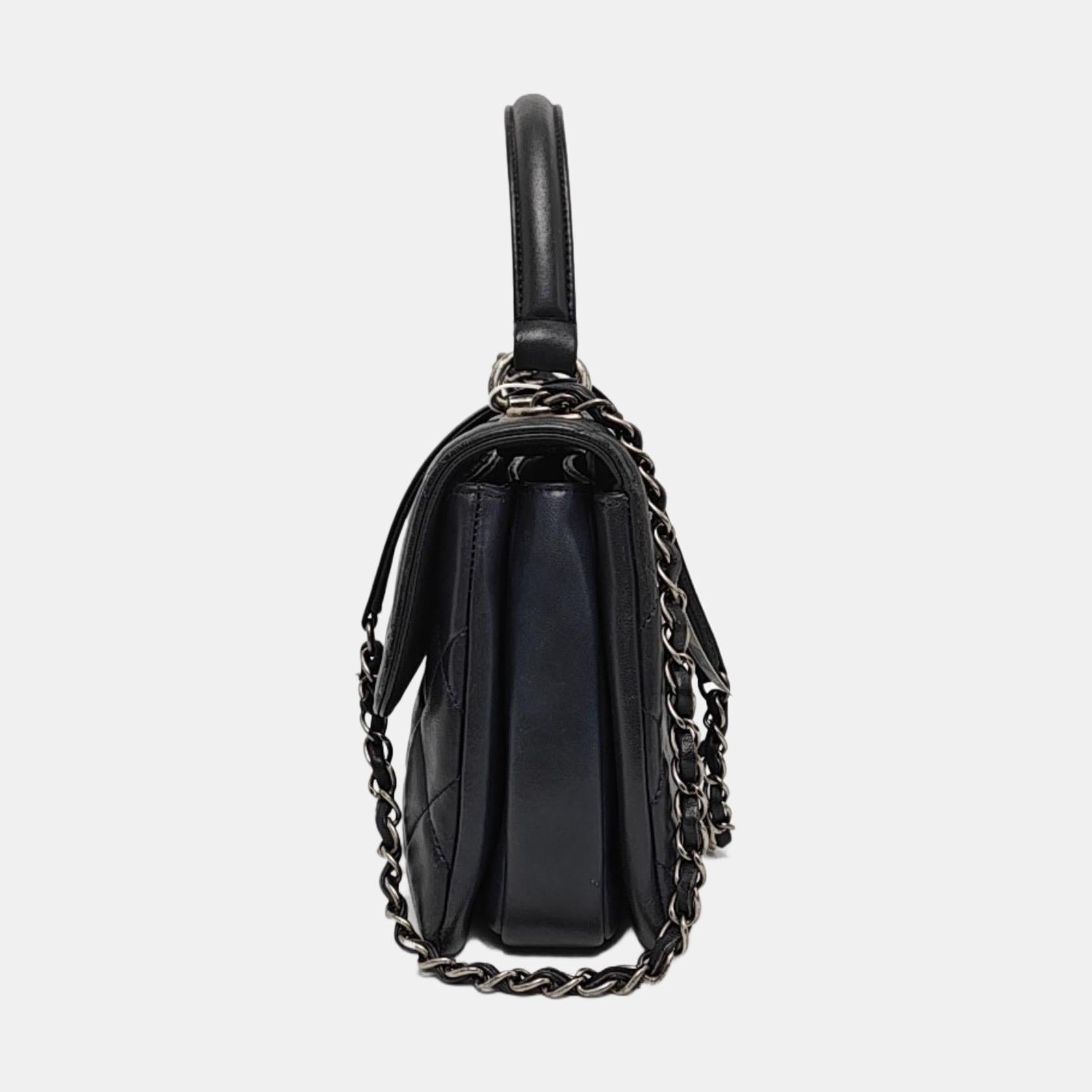 Chanel Trendy CC Small Navy Lambskin Leather Silver Hardware en vente 11