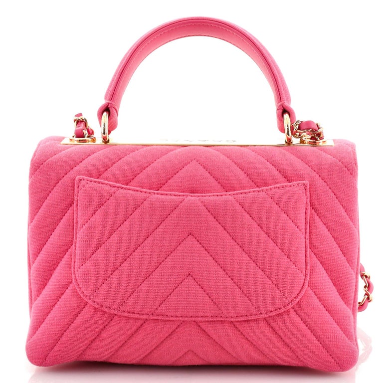 Pink Chanel Trendy CC Top Handle Bag Chevron Jersey Small For Sale