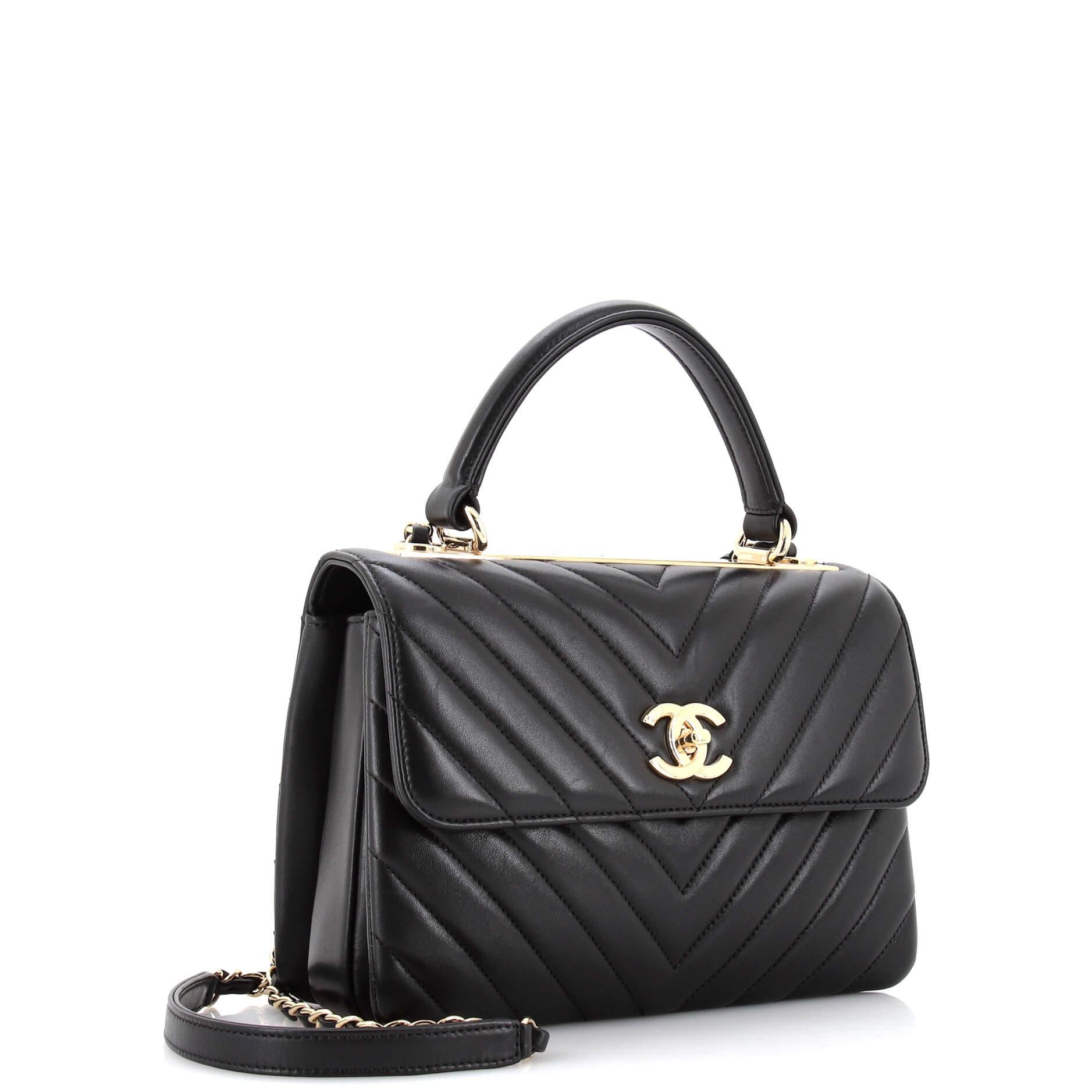 Chanel Trendy CC Top Handle Bag Chevron Lambskin Small In Good Condition In NY, NY