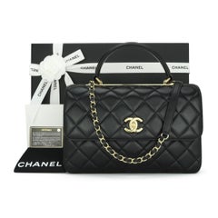 CHANEL Trendy CC Top Handle Bag Medium Black Lambskin Light Gold Hardware 2019
