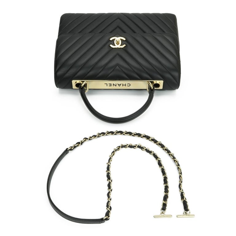 CHANEL Trendy CC Top Handle Bag Medium Black Lambskin with Gold