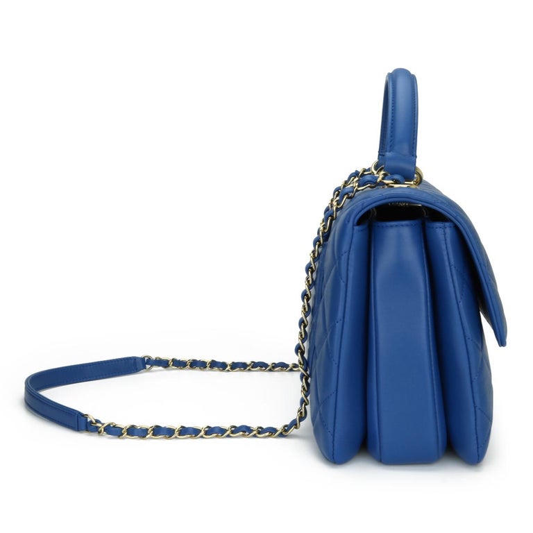 CHANEL Trendy CC Top Handle Bag Medium Blue Lambskin with Gold Hardware 2019