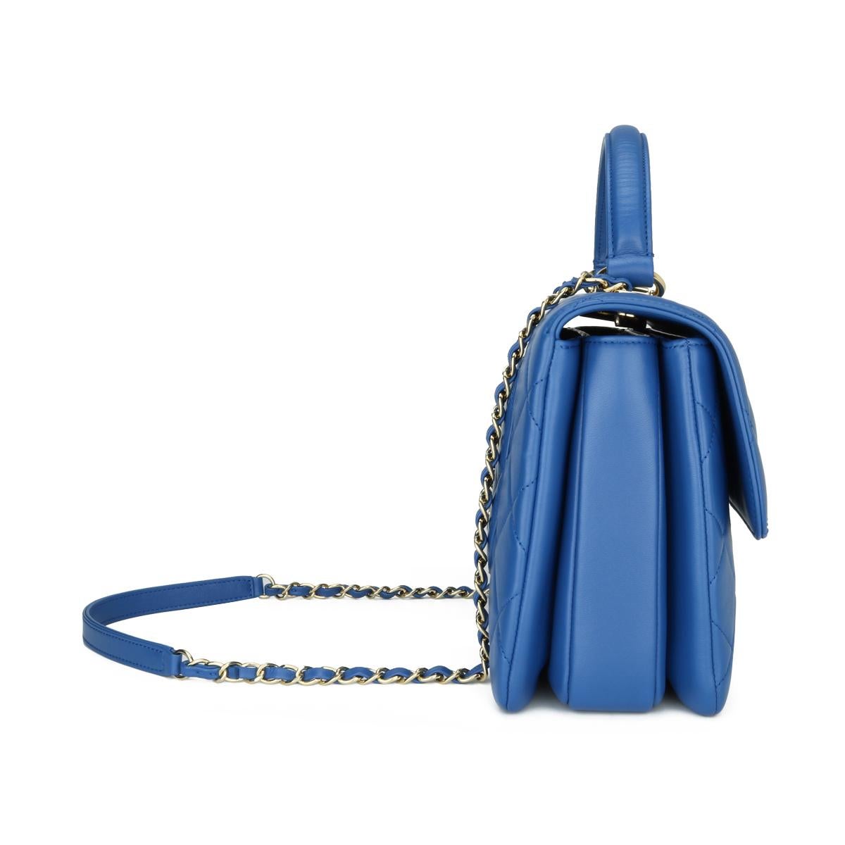 Women's or Men's CHANEL Trendy CC Top Handle Bag Medium Blue Lambskin with Gold Hardware 2019
