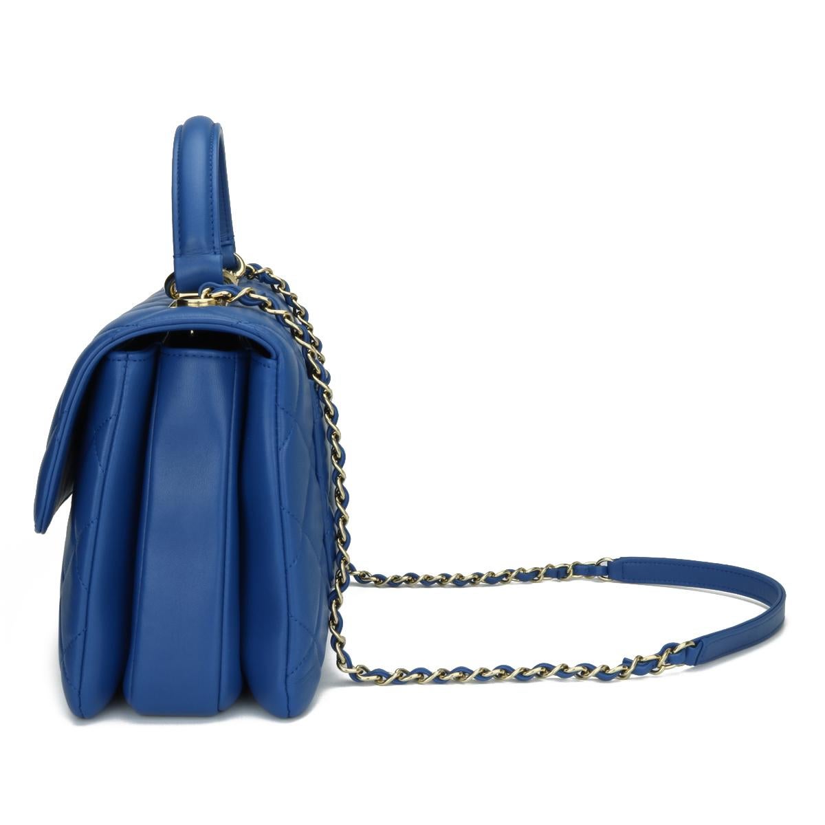 chanel flap bag with top handle blue