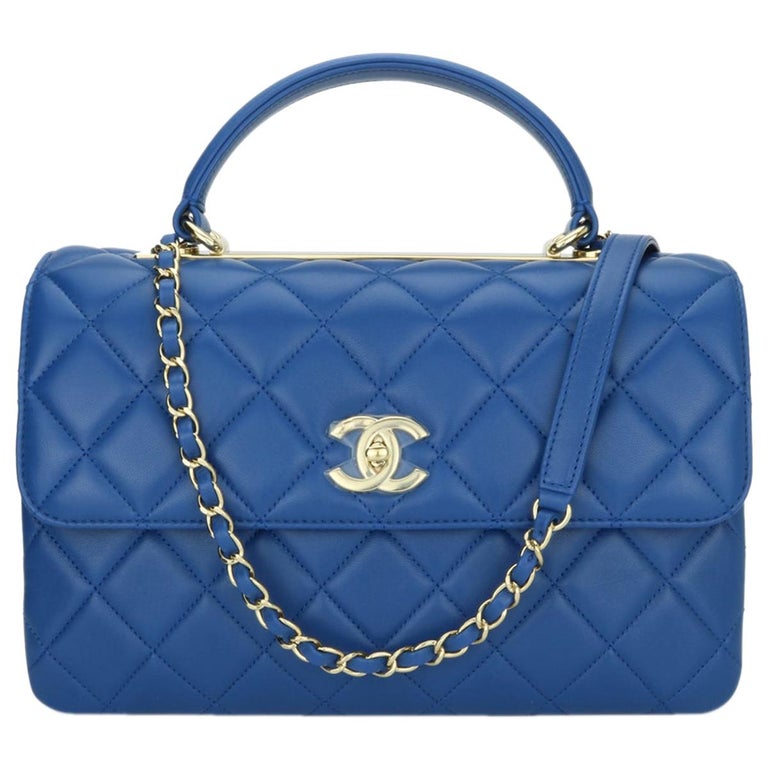 CHANEL Trendy CC Top Handle Bag Medium Blue Lambskin with Gold