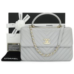 CHANEL Trendy CC Top Handle Bag Medium Grey Lambskin with Gold Hardware 2018