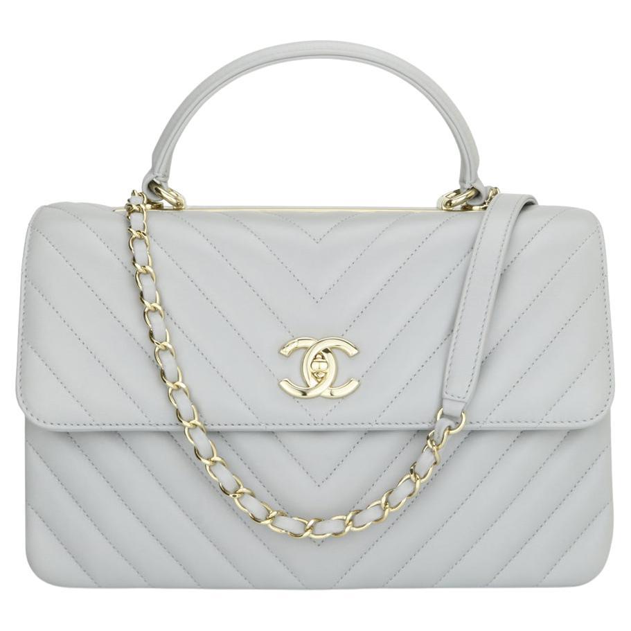 Chanel Chevron Trendy CC Small Flap Top Handle Bag A92236 Light Gray 2018