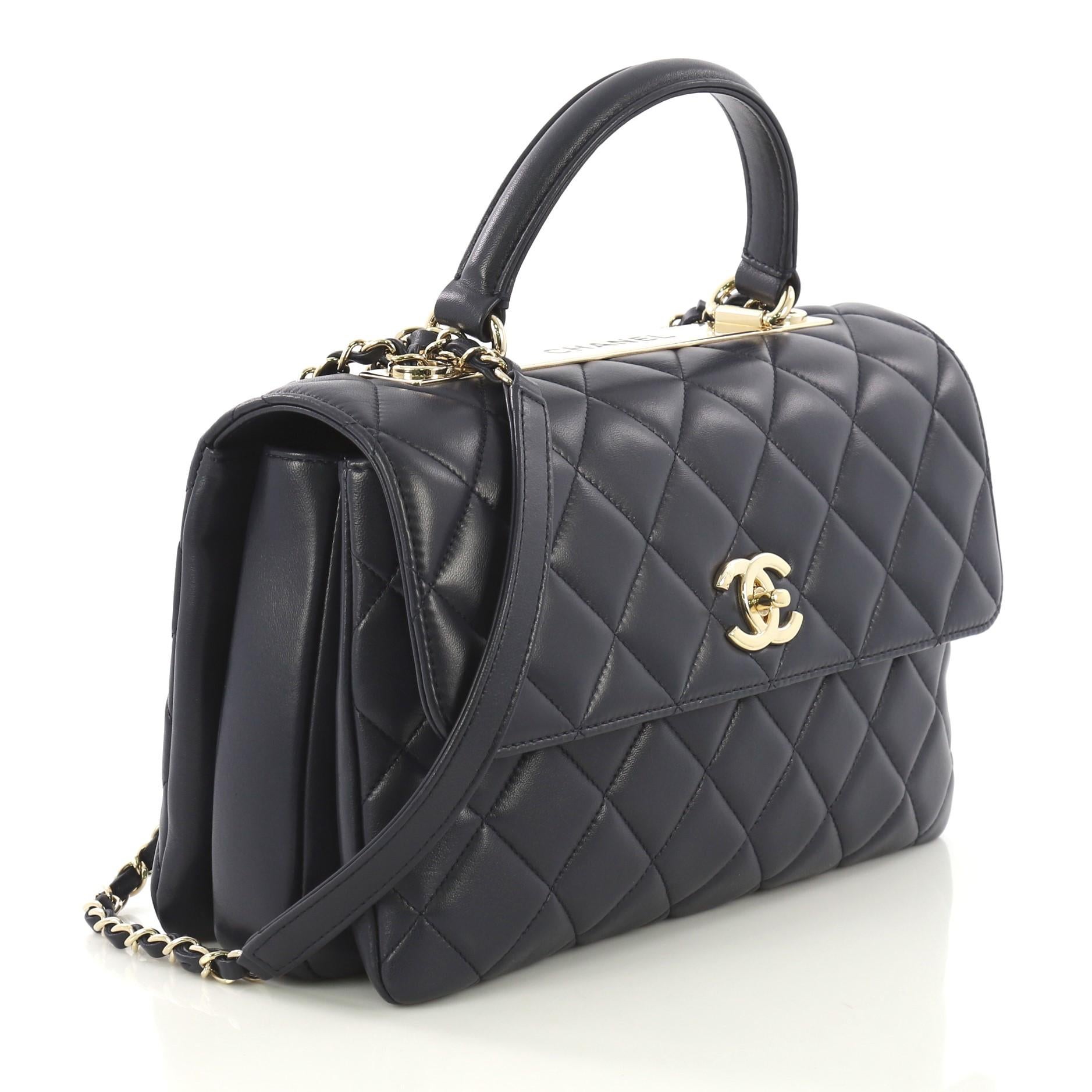 Black Chanel Trendy CC Top Handle Bag Quilted Lambskin Medium