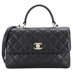 Chanel Top Handle Round Flap Bag Quilted Lambskin Medium at 1stDibs