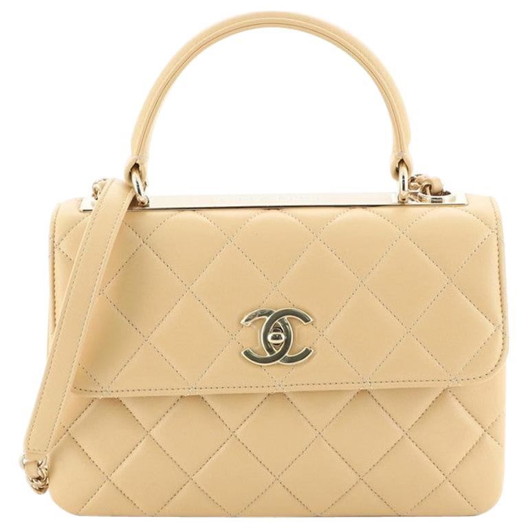 CHANEL Grey Quilted Lambskin Leather Small Trendy CC Top Handle Flap Bag
