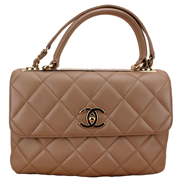 Chanel Trendy Cc Top Handle Beige Quilted Lambskin Small Handbag For