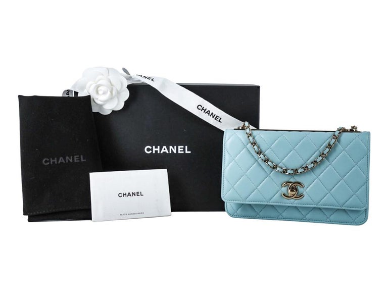 CHANEL TRENDY CC WALLET ON CHAIN BAG WOC - Tiffany blue For Sale at 1stDibs