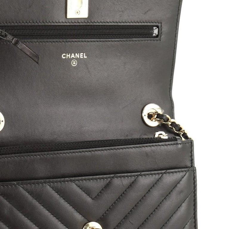 CHANEL Lambskin Chevron Quilted Trendy CC Wallet On Chain WOC Black 264675