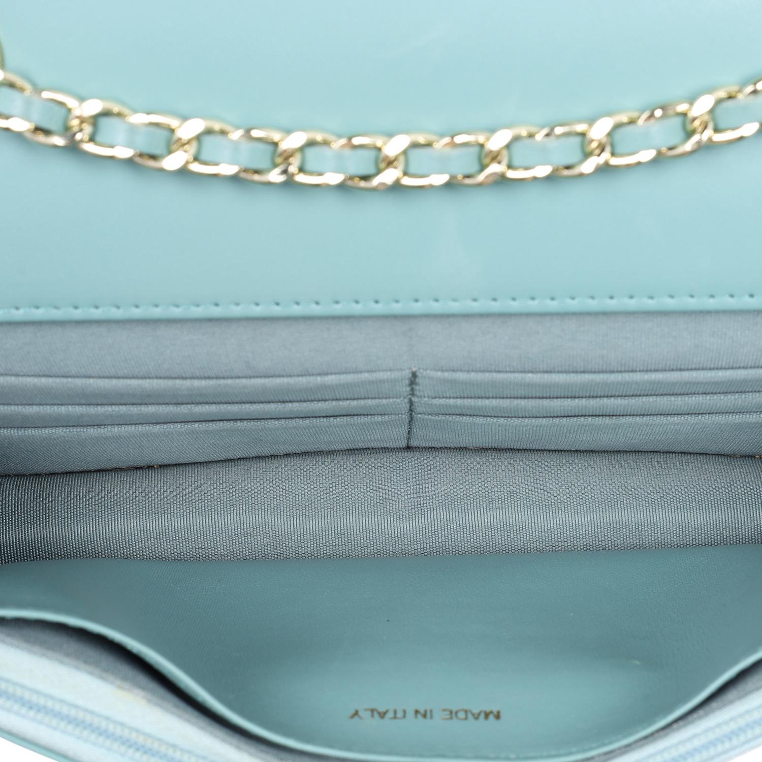 Chanel Trendy Chevron Wallet On A Chain Quilted Front Flap Turquoise 6