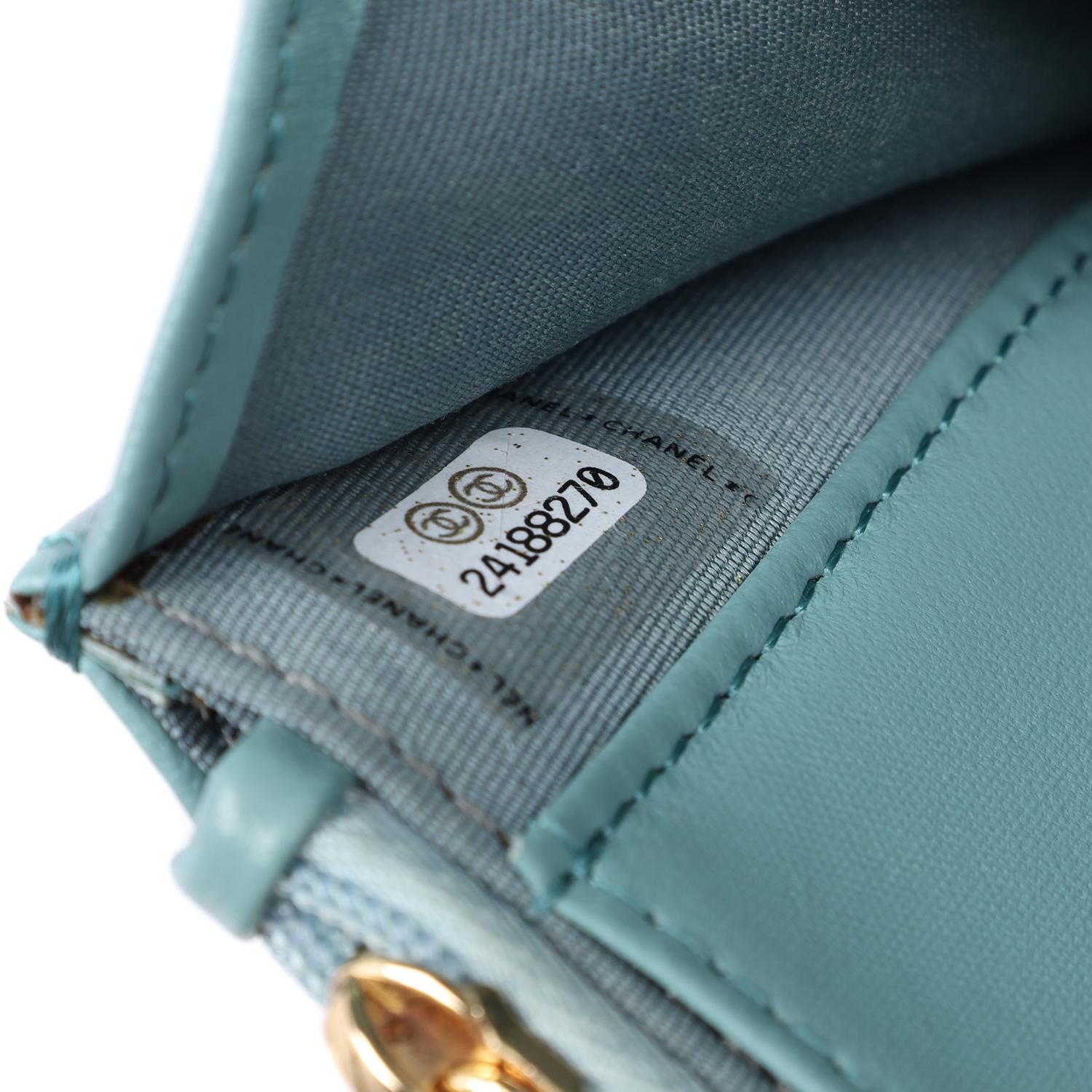 Chanel Trendy Chevron Wallet On A Chain Quilted Front Flap Turquoise 7