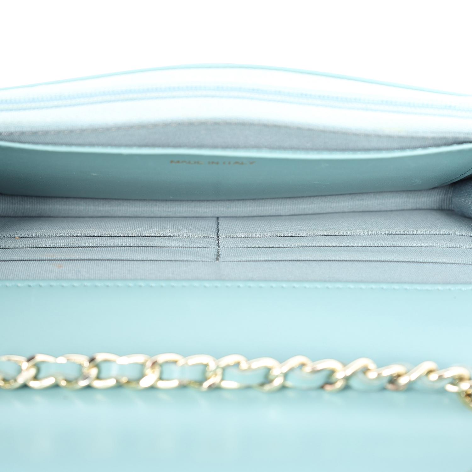 Chanel Trendy Chevron Wallet On A Chain Quilted Front Flap Turquoise 9