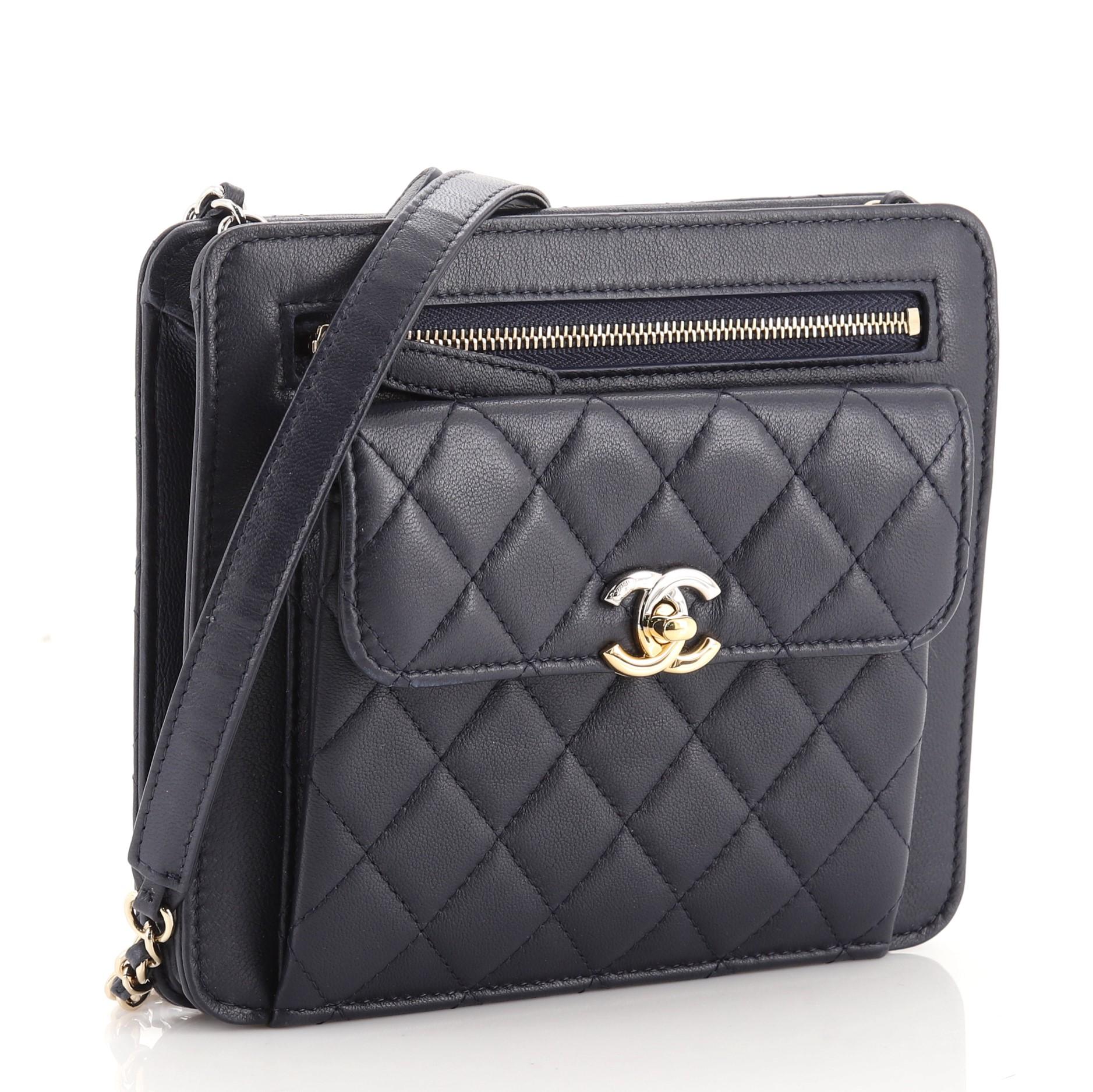 Chanel Trendy Front Pocket Clutch mit Kette Gestepptes Lammfell Klein (Schwarz)